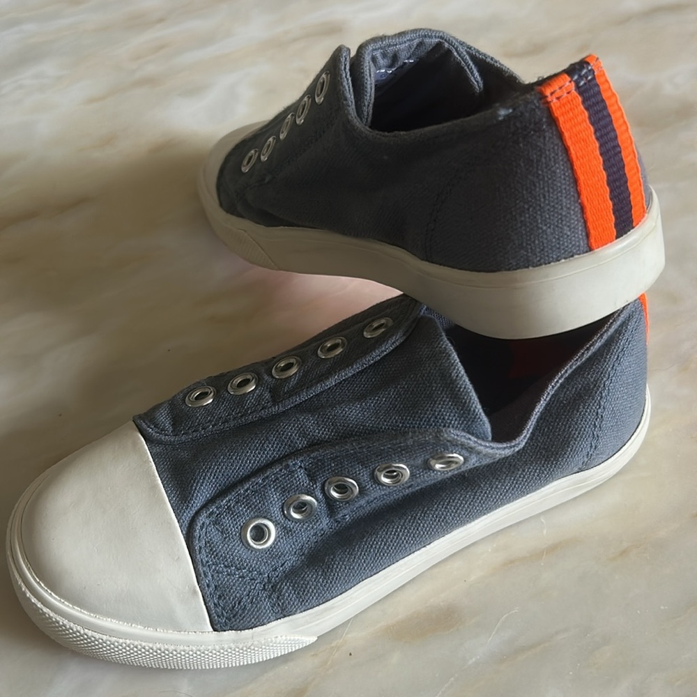 Boden Kids Laceless Canvas Slip On Sneakers Shoe Blue/Gray‎ Color Size 11.5